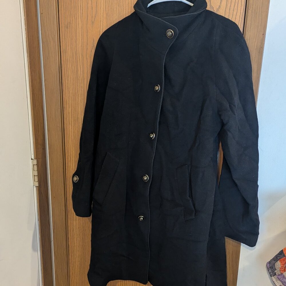 Dennis Basso Wool Blend Cashmere Accent Button Down Car Coat Black-Medium